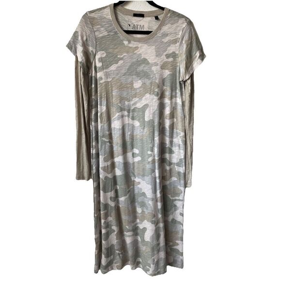 New ATM Anthony Thomas Melillo Slub-Knit Layered Midi Dress in Camo Medium - Picture 6 of 8